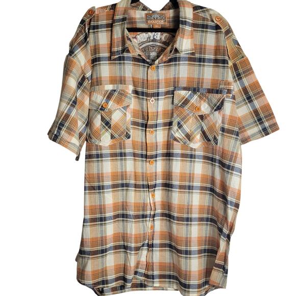 Evolution in Design Plaid Shirt Button Down Short Sleeve Mens Big & Tall 5XL - Picture 1 of 4